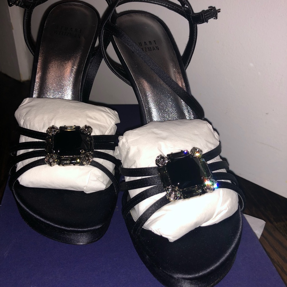 Stuart Weitzman Embellished Satin Heels